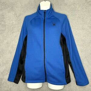 Spyder Sweater Womens Large Blue FuLL Zip Jacket Waffle Knit Fleece Outdoors